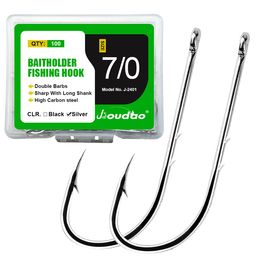 Fishing Hook Offset - ตะขอตกปลา100ชิ้นตะขอเหยื่อล่อปลาเหล็กกล้าคาร์บอนสูงตะขอตกปลาก้านยาว2ตัวขนาด1/0-8/0