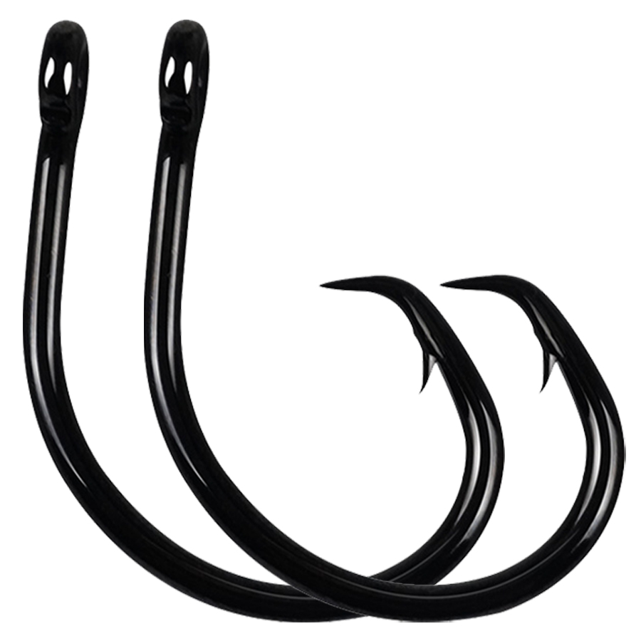 Fishing Hook Assortment - ตะขอวงกลม 3X แข็งแรง สำหรับตกปลาในน้ำเค็ม ตะขอตกปลาแบบอินไลน์ สีดำ