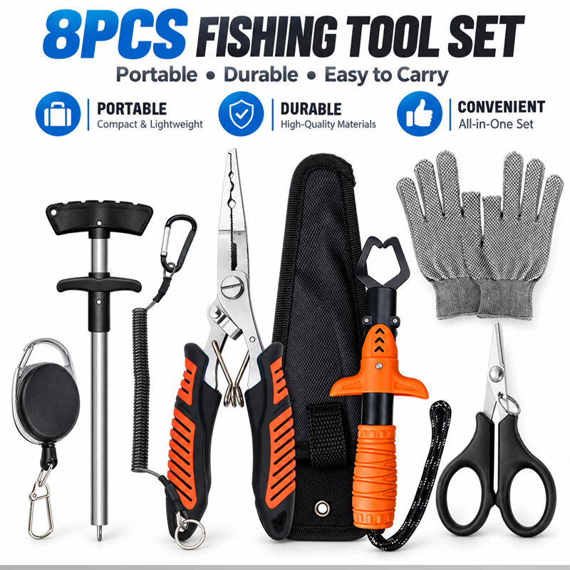 Fishing Hook Sharpener - ชุดคีมตกปลาอเนกประสงค์ระดับมืออาชีพ พร้อมที่คีบปากปลา ที่ถอดเบ็ด ที่ตัดสายเบ็ด และกรรไกรตกปลา สำหรับนักตกปลา
